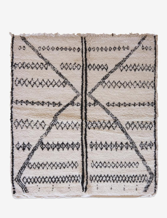Black and White Moroccan Wool Rug 6.2 x 5.4 ft / 190 x 167 cm