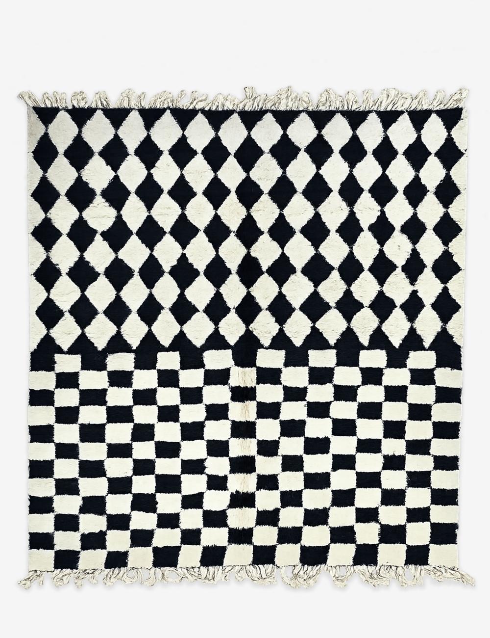 Black Checkered Wool Rug 9.8 x 8.5 ft / 300 x 260 cm
