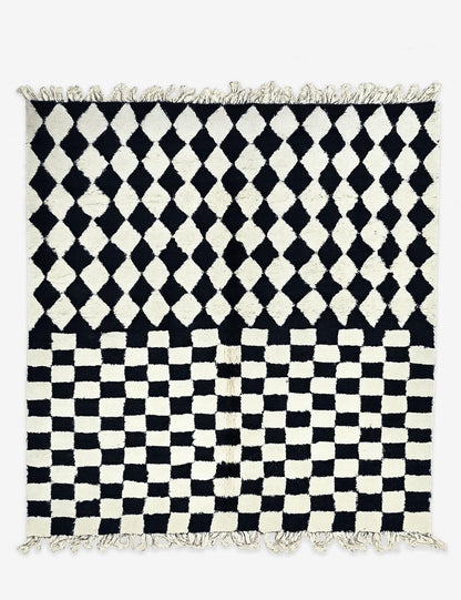 Black Checkered Wool Rug 9.8 x 8.5 ft / 300 x 260 cm