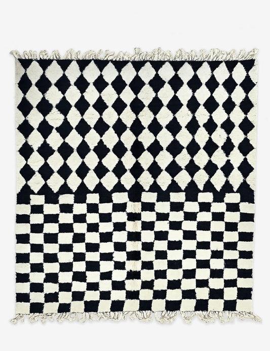 Black Checkered Wool Rug 9.8 x 8.5 ft / 300 x 260 cm