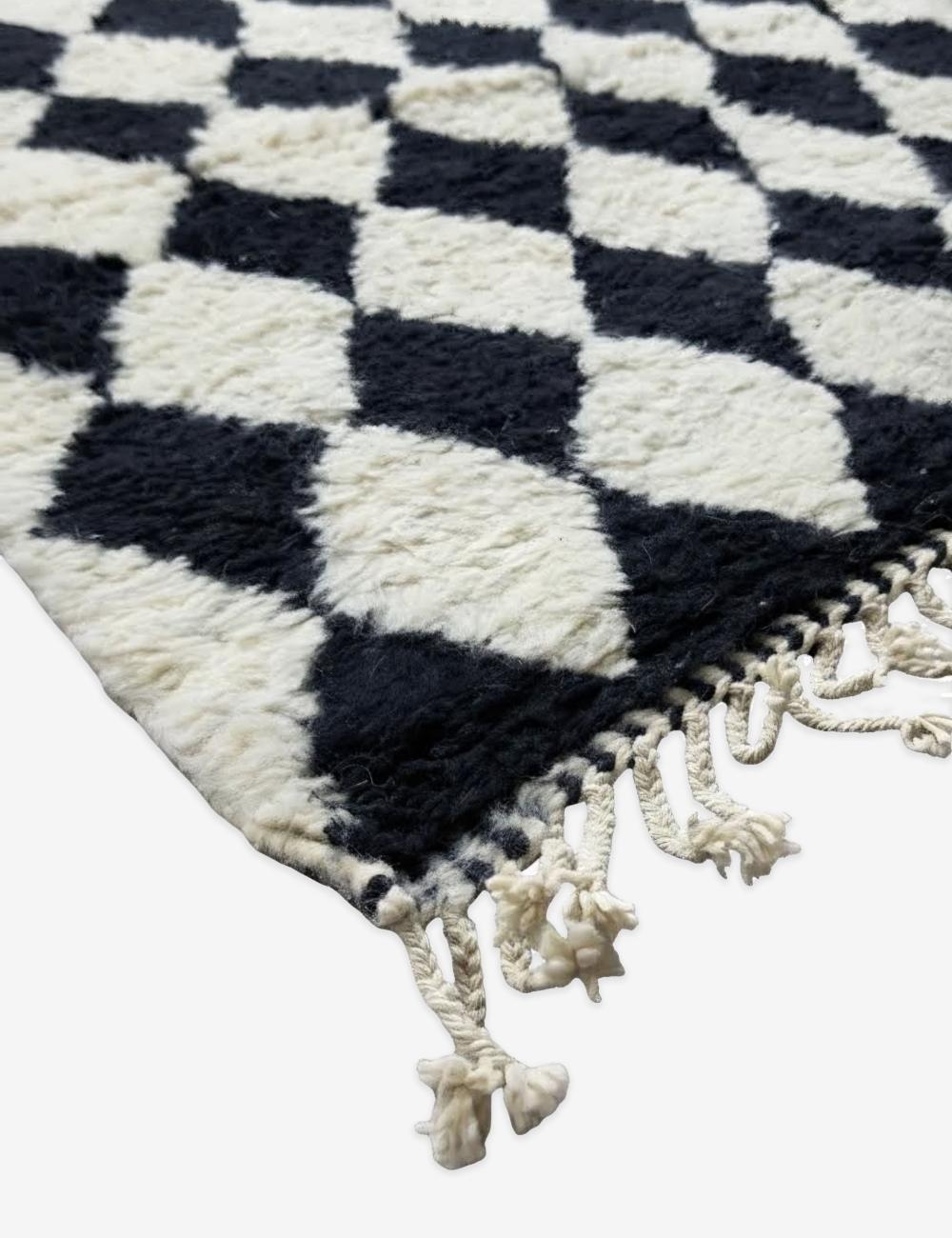 Black Checkered Wool Rug 9.8 x 8.5 ft / 300 x 260 cm