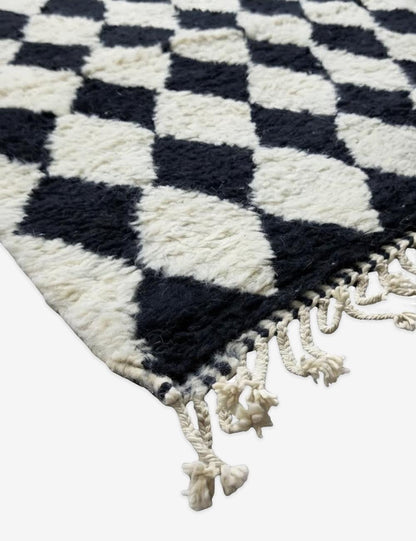 Black Checkered Wool Rug 9.8 x 8.5 ft / 300 x 260 cm