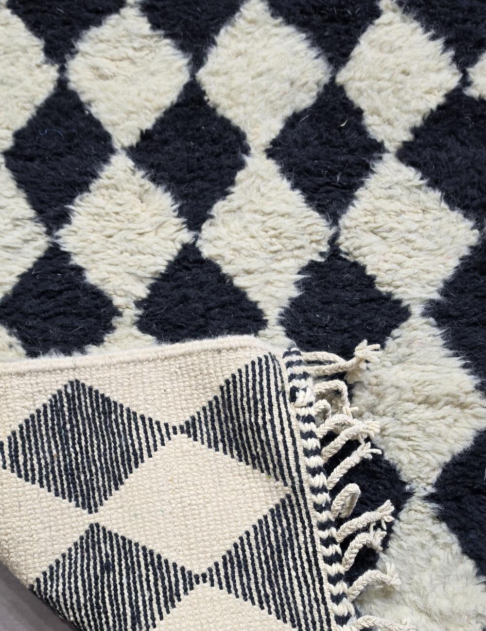 Black Checkered Wool Rug 9.8 x 8.5 ft / 300 x 260 cm