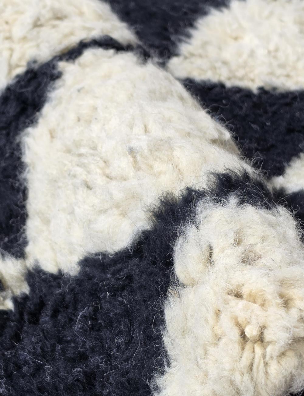 Black Checkered Wool Rug 9.8 x 8.5 ft / 300 x 260 cm