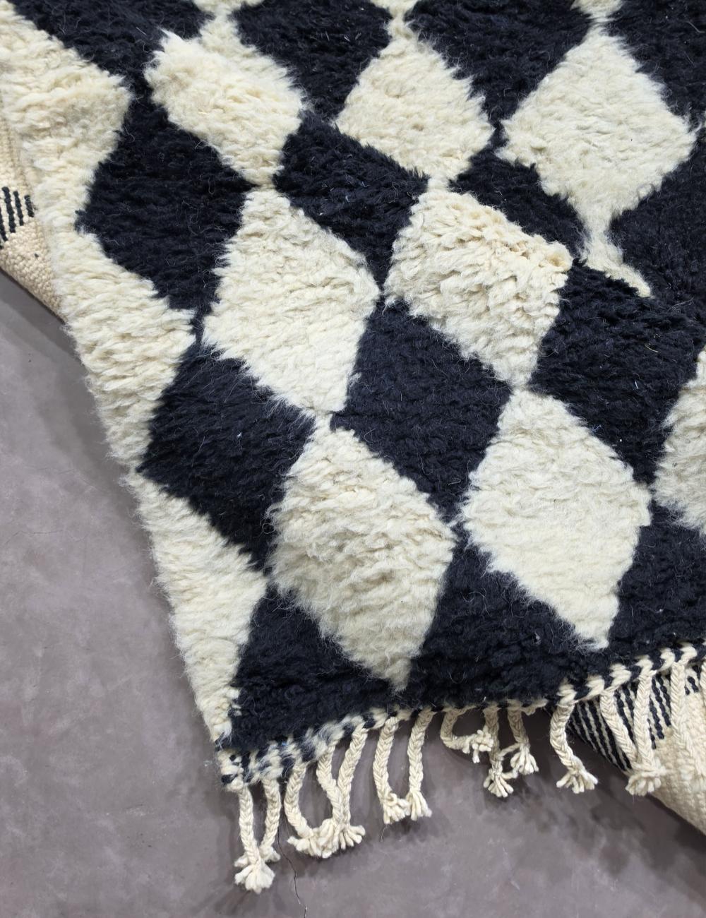 Black Checkered Wool Rug 9.8 x 8.5 ft / 300 x 260 cm