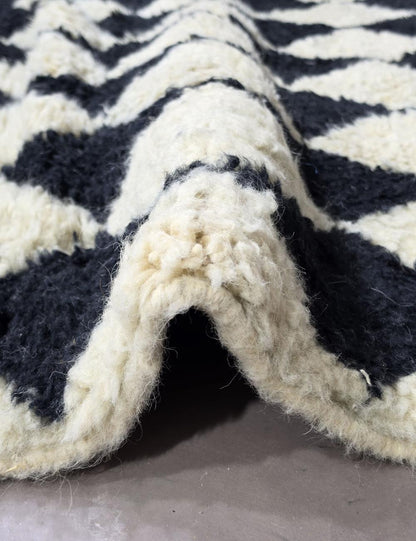 Black Checkered Wool Rug 9.8 x 8.5 ft / 300 x 260 cm