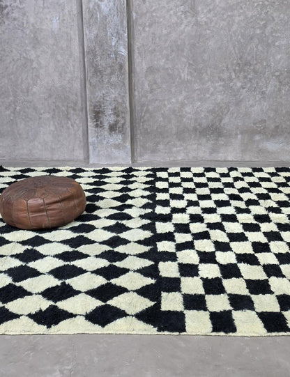 Black Checkered Wool Rug 9.8 x 8.5 ft / 300 x 260 cm