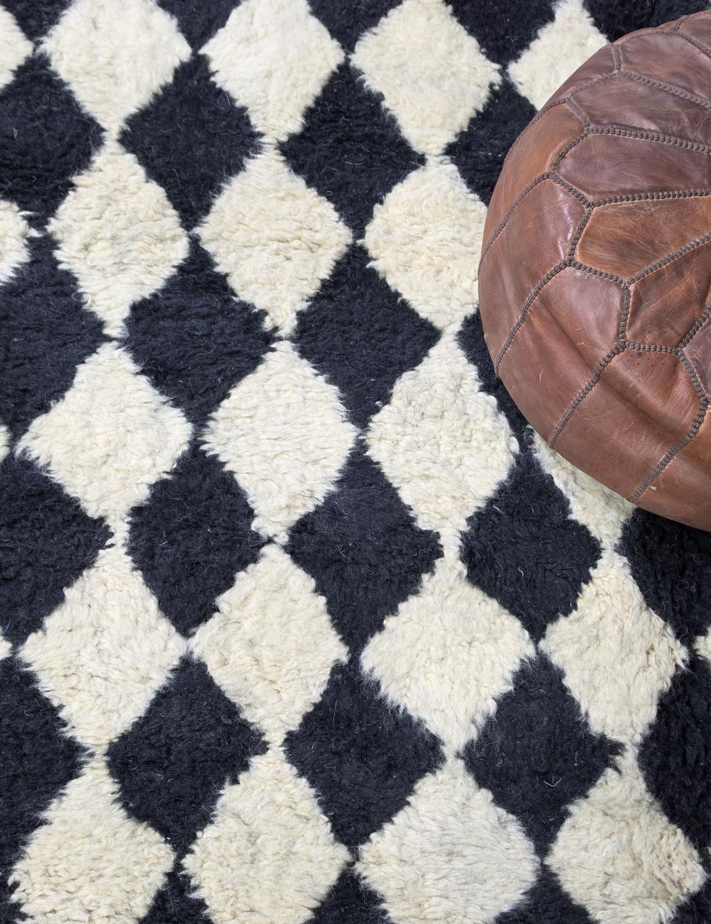 Black Checkered Wool Rug 9.8 x 8.5 ft / 300 x 260 cm