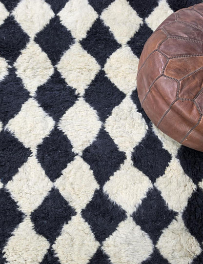 Black Checkered Wool Rug 9.8 x 8.5 ft / 300 x 260 cm