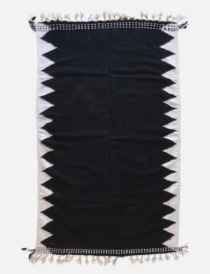 Black Kilim Moroccan Rug 9.3 x 5.6 ft / 282 x 171 cm - Surcoma