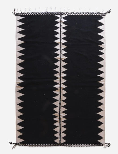 Black Kilim Moroccan Rug 9.9 x 6.6 ft / 303 x 203 cm - Surcoma