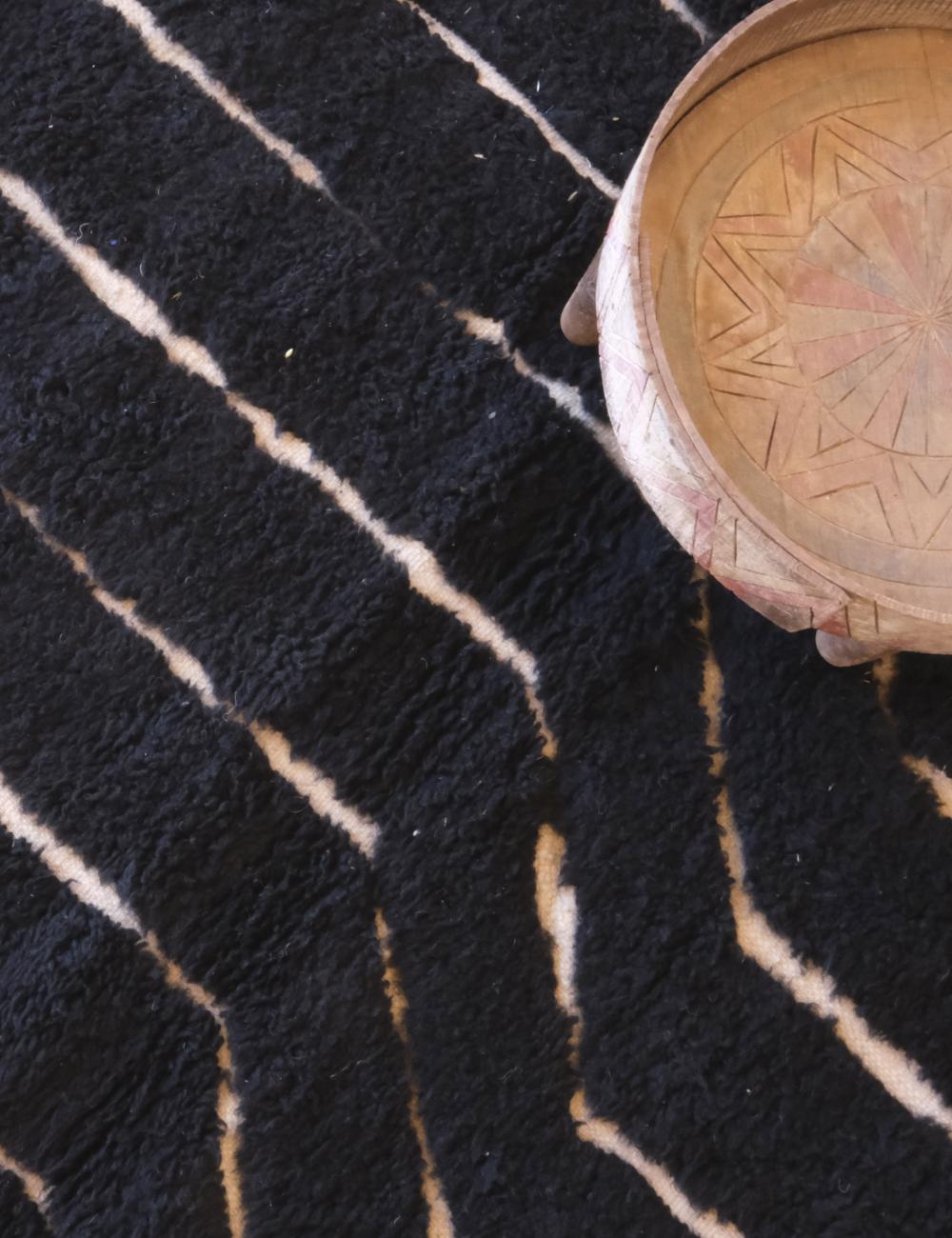 Black Moroccan Handknotted Wool Rug 9.9 x 6.6 ft / 301 x 203 cm