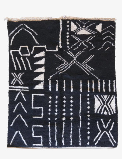 Black Tribal Moroccan Wool Rug 9 x 6.7 ft / 273 x 206 cm - Surcoma