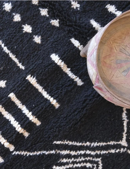 Black Tribal Moroccan Wool Rug 9 x 6.7 ft / 273 x 206 cm - Surcoma