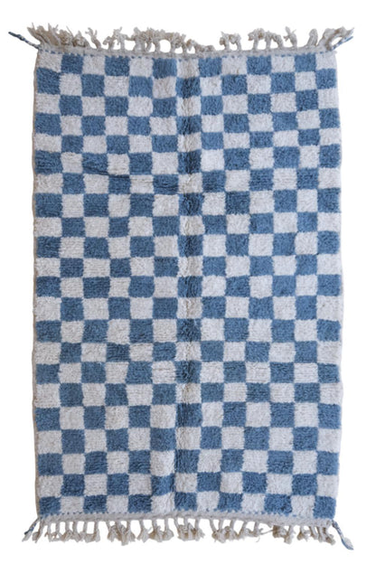 Blue Checkered Beni Ourain Rug 7.9 x 5.1 ft / 240 x 156 cm - Surcoma
