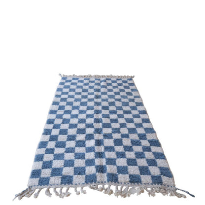 Blue Checkered Beni Ourain Rug 7.9 x 5.1 ft / 240 x 156 cm - Surcoma