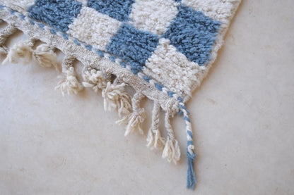 Blue Checkered Beni Ourain Rug 7.9 x 5.1 ft / 240 x 156 cm - Surcoma
