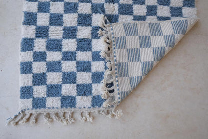 Blue Checkered Beni Ourain Rug 7.9 x 5.1 ft / 240 x 156 cm - Surcoma