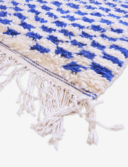 Blue Checkered Moroccan Wool Rug 10.7 x 5.1 ft / 327 x 158 cm