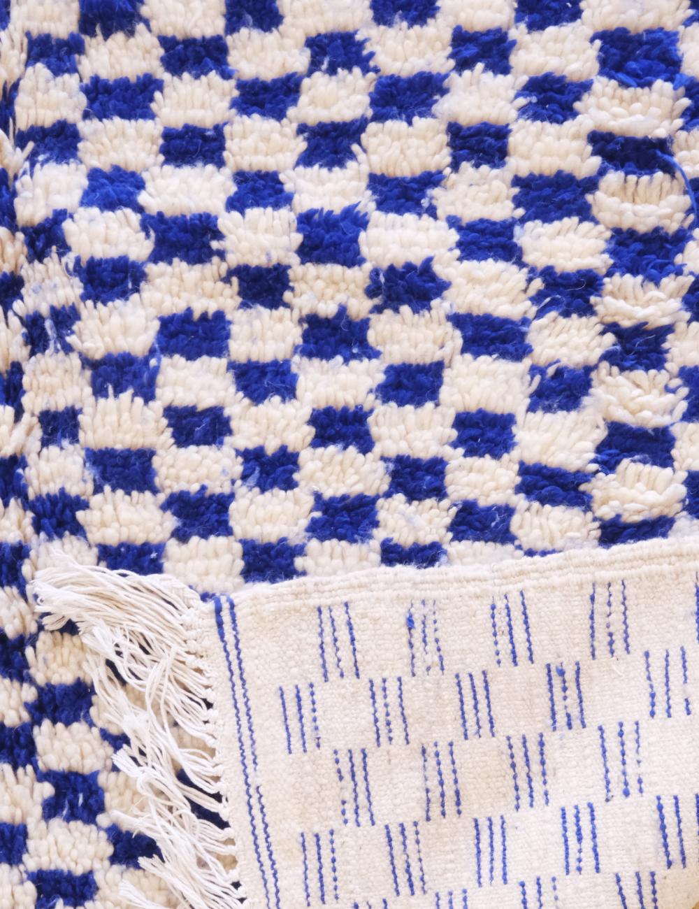 Blue Checkered Moroccan Wool Rug 10.7 x 5.1 ft / 327 x 158 cm