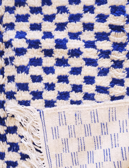Blue Checkered Moroccan Wool Rug 10.7 x 5.1 ft / 327 x 158 cm