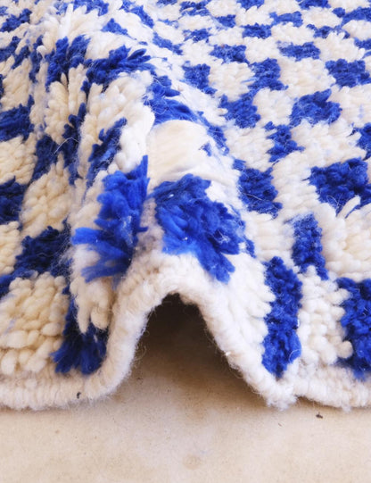 Blue Checkered Moroccan Wool Rug 10.7 x 5.1 ft / 327 x 158 cm