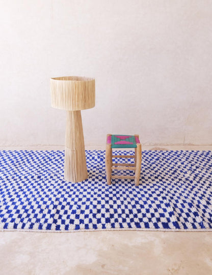 Blue Checkered Moroccan Wool Rug 10.7 x 5.1 ft / 327 x 158 cm