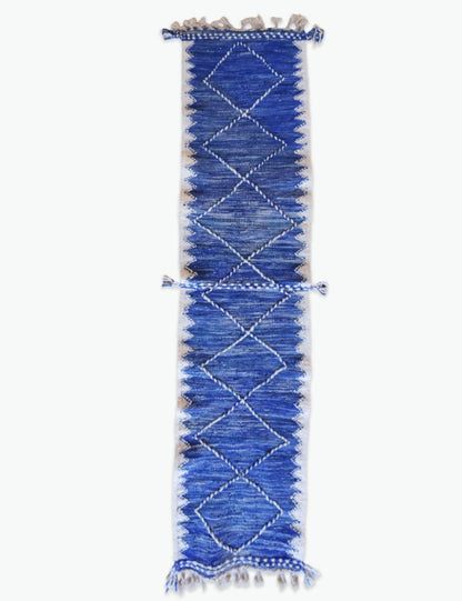 Blue Moroccan Runner Rug 8.3 x 2.1 ft / 254 x 65 cm