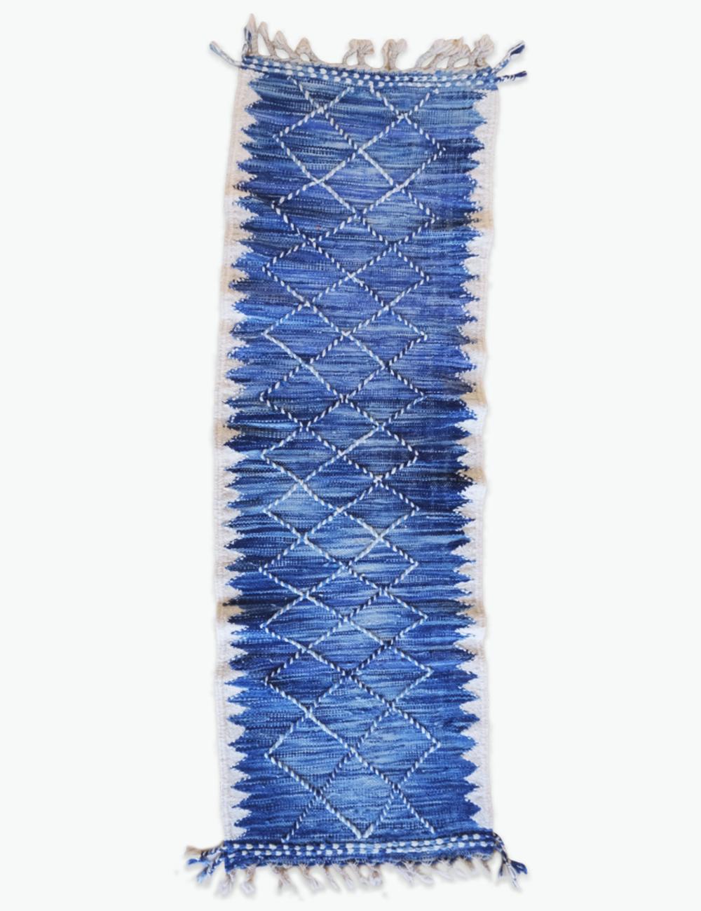 Indigo Flatweave Rug 7 x 2.3 ft / 213 x 71 cm