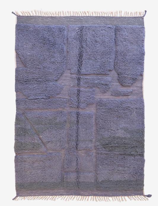 Deep Blue Moroccan Rug With Abstract Block Texture 9.7 x 6.5 ft / 296 x 200 cm