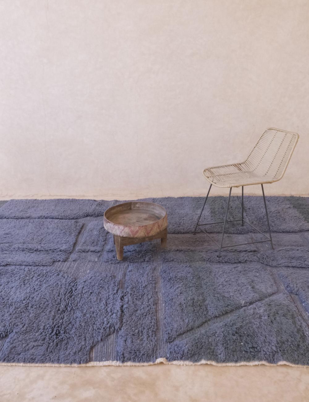 Deep Blue Moroccan Rug With Abstract Block Texture 9.7 x 6.5 ft / 296 x 200 cm