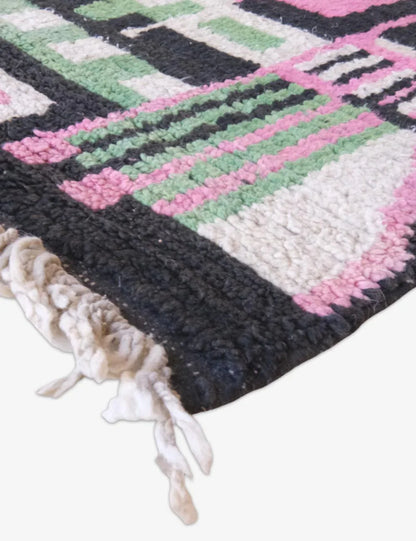 Black Modern Moroccan Runner Rug 11.3 x 2.4 ft / 344 x 74 cm - Surcoma