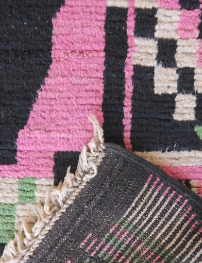 Black Modern Moroccan Runner Rug 11.3 x 2.4 ft / 344 x 74 cm - Surcoma