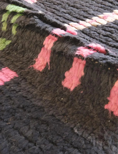 Black Modern Moroccan Runner Rug 11.3 x 2.4 ft / 344 x 74 cm - Surcoma