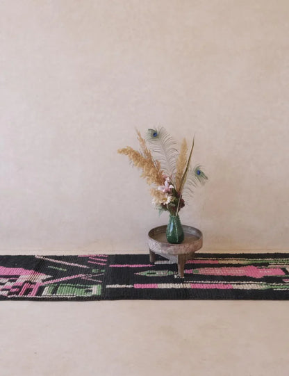 Black Modern Moroccan Runner Rug 11.3 x 2.4 ft / 344 x 74 cm - Surcoma