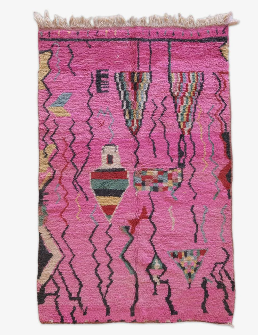 Boujad Moroccan Rug in Pink with Colorful Abstract Motifs 8.6 x 5.61 ft / 261 x 171 cm