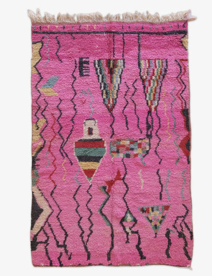 Boujad Moroccan Rug in Pink with Colorful Abstract Motifs 8.6 x 5.61 ft / 261 x 171 cm - Surcoma