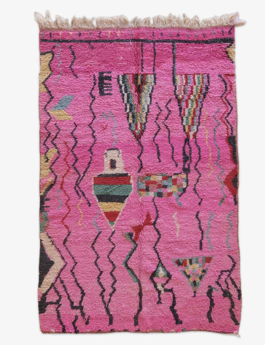 Boujad Moroccan Rug in Pink with Colorful Abstract Motifs 8.6 x 5.61 ft / 261 x 171 cm