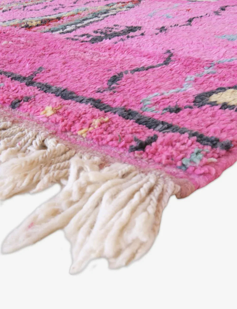 Boujad Moroccan Rug in Pink with Colorful Abstract Motifs 8.6 x 5.61 ft / 261 x 171 cm