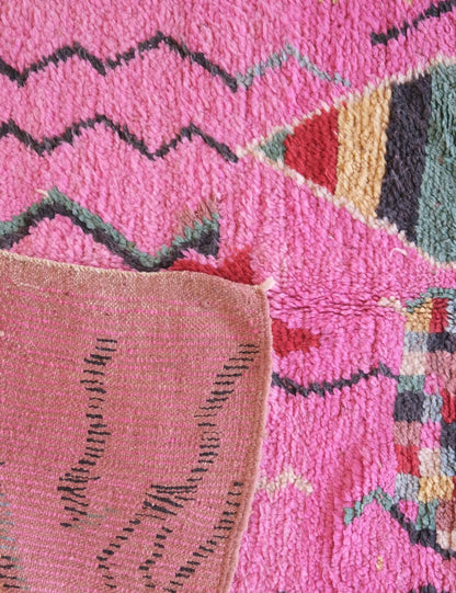 Boujad Moroccan Rug in Pink with Colorful Abstract Motifs 8.6 x 5.61 ft / 261 x 171 cm - Surcoma