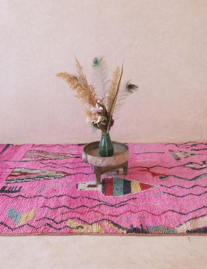 Boujad Moroccan Rug in Pink with Colorful Abstract Motifs 8.6 x 5.61 ft / 261 x 171 cm - Surcoma