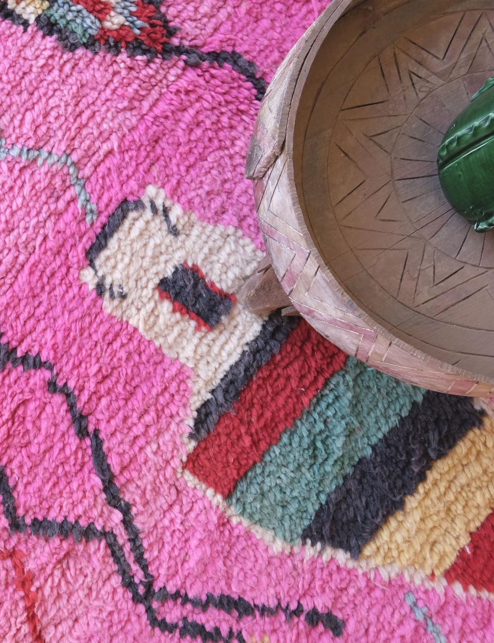 Boujad Moroccan Rug in Pink with Colorful Abstract Motifs 8.6 x 5.61 ft / 261 x 171 cm