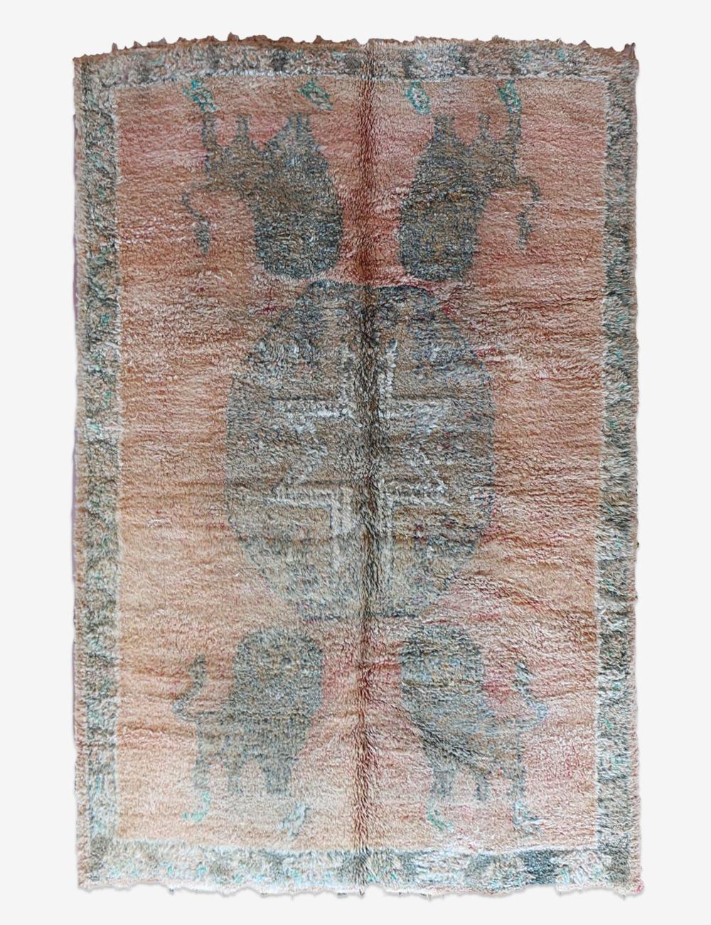 Handwoven Berber Wool Rug with Animal Motifs 10.2 x 6.8 ft / 310 x 208 cm