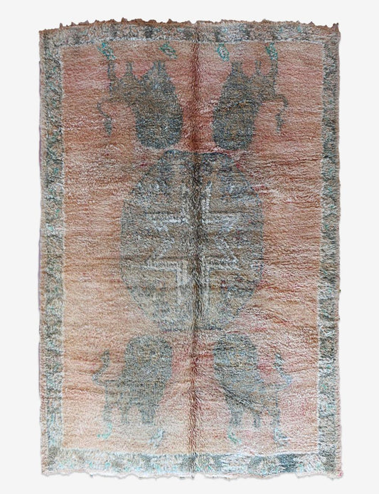 Handwoven Berber Wool Rug with Animal Motifs 10.2 x 6.8 ft / 310 x 208 cm