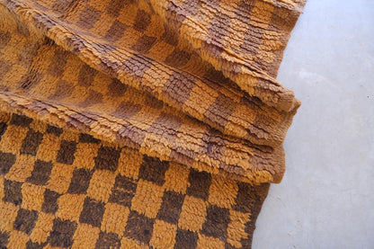 Orange Checkered Moroccan Rug 11.3 x 4.2 ft / 344 x 128 cm - Surcoma