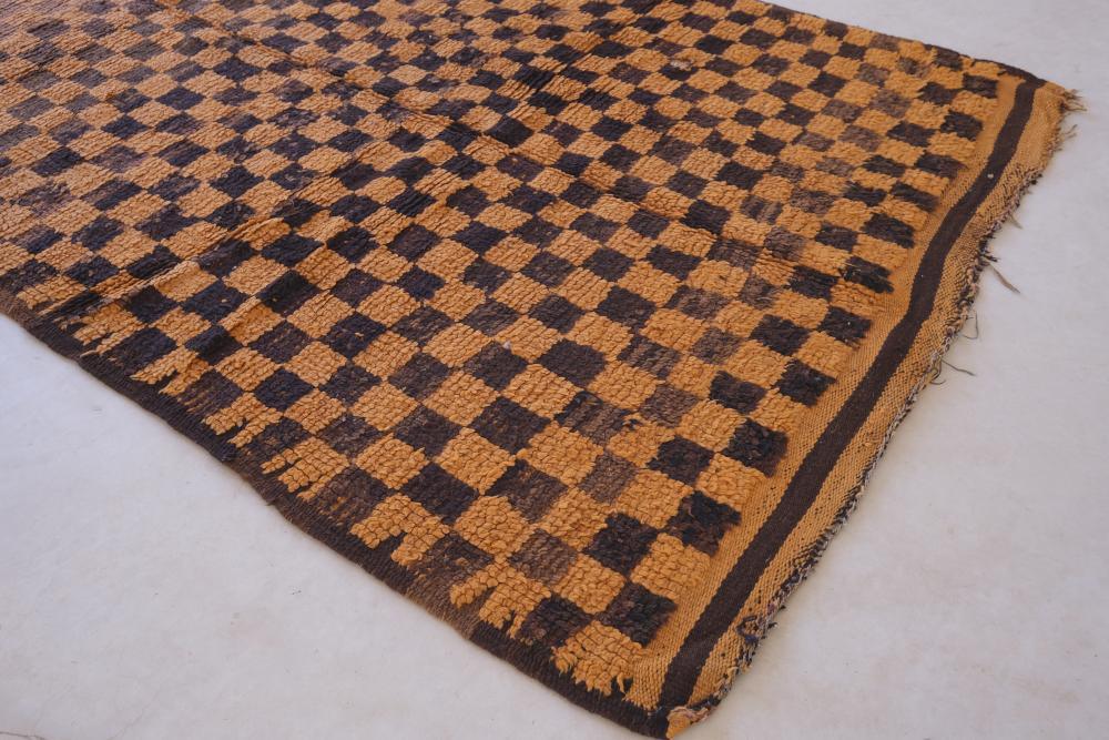 Orange Checkered Moroccan Rug 11.3 x 4.2 ft / 344 x 128 cm