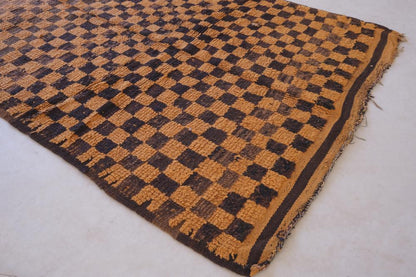 Orange Checkered Moroccan Rug 11.3 x 4.2 ft / 344 x 128 cm - Surcoma