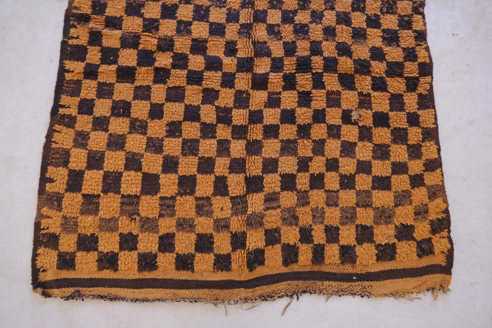 Orange Checkered Moroccan Rug 11.3 x 4.2 ft / 344 x 128 cm