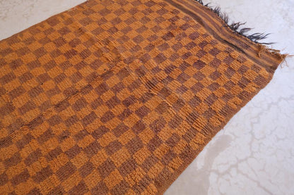 Orange Checkered Moroccan Rug 11.3 x 4.2 ft / 344 x 128 cm - Surcoma