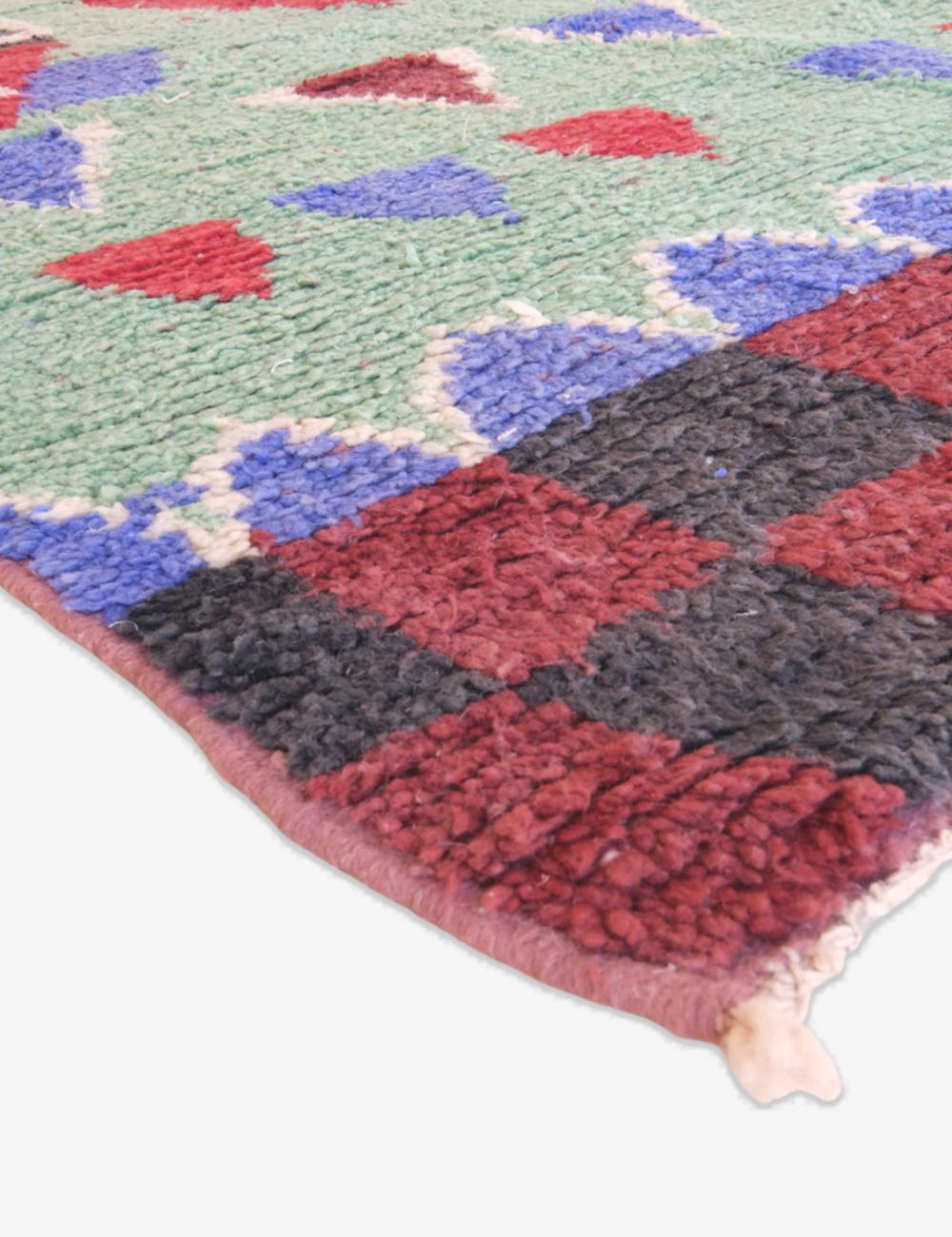 Green Wool Carpet with Abstract Berber Motifs 9.2 x 5.4 ft / 280 x 167 cm